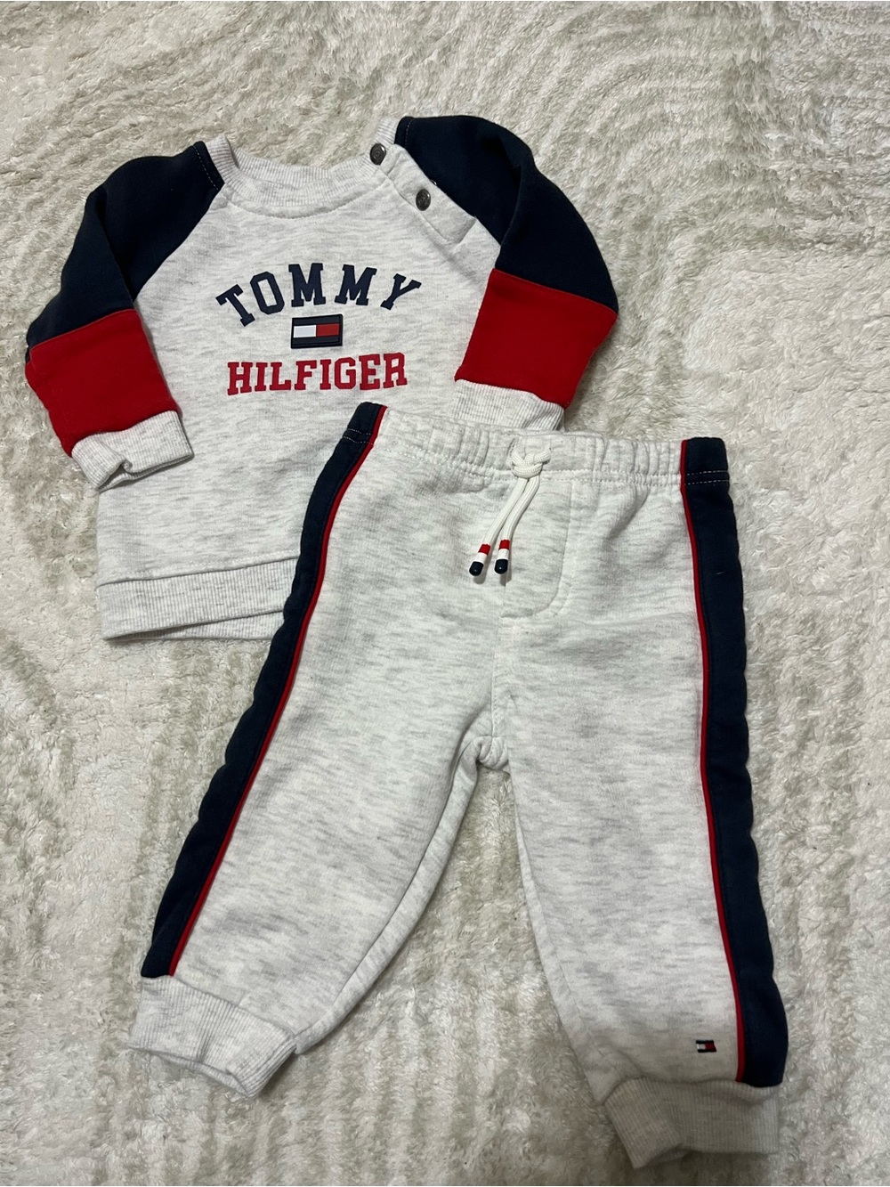 Tommy Hilfiger Light Gray Sweatpants with Navy & Red Trim